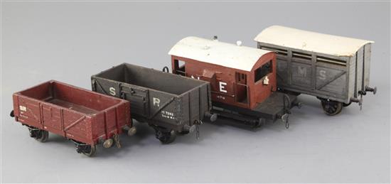 An open wagon, SR no.54320, in brown, an open wagon, SR no. 27577, in black,